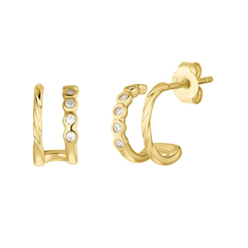 NOELANI Creolen 925 Sterling Silber Damen Ohrschmuck, mit Zirkonia synth., 1 cm, Gold, Kommt in Schmuck Geschenk Box, 2036061 von NOELANI