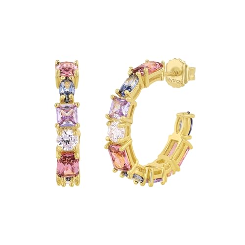 NOELANI Creolen 925 Sterling Silber Damen Ohrschmuck, mit Zirkonia synth., 2,3 cm, Gold, nein, Kommt in Schmuck Geschenk Box, 2037915 von NOELANI