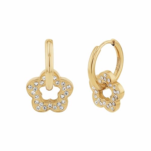 NOELANI Creolen Edelstahl Damen Ohrschmuck, mit Zirkonia synth., 2 cm, Weiß, Blume, Kommt in Schmuck Geschenk Box, 2037927 von NOELANI
