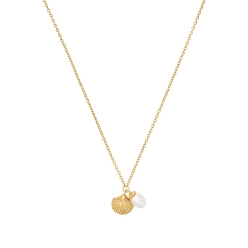 NOELANI Kette mit Anhänger 925 Sterling Silber Damen Halsschmuck, mit Süßwasserzuchtperle, 40+5 cm, Gold, Muschel, Kommt in Schmuck Geschenk Box, 2031725 von NOELANI