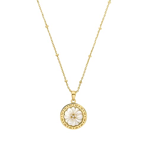 NOELANI Kette mit Anhänger 925 Sterling Silber Perlmutt Damen Halsschmuck, mit Zirkonia synth., 40+5 cm, Gold, Blume, Kommt in Schmuck Geschenk Box, 2036053 von NOELANI