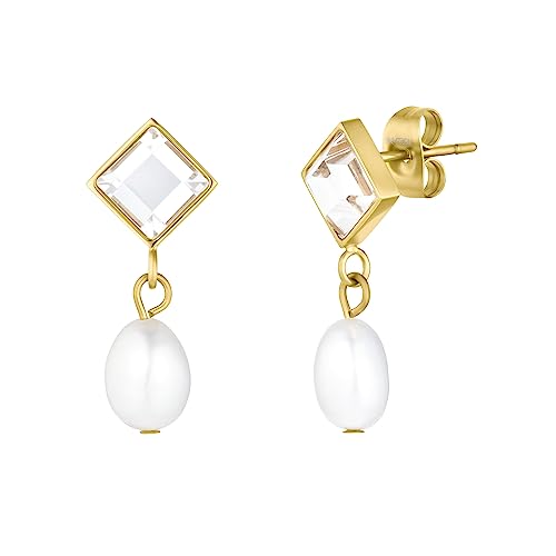 NOELANI Ohrhänger Edelstahl Damen Ohrschmuck, mit Zirkonia synth., mit Süßwasserzuchtperle, 2,2 cm, Gold, Kommt in Schmuck Geschenk Box, 2036186 von NOELANI