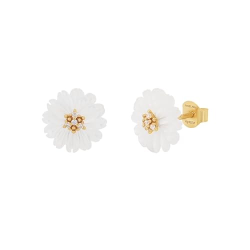 NOELANI Ohrstecker 925 Sterling Silber Perlmutt Damen Ohrschmuck, mit Zirkonia synth., 1 cm, Gold, Blume, Kommt in Schmuck Geschenk Box, 2036052 von NOELANI