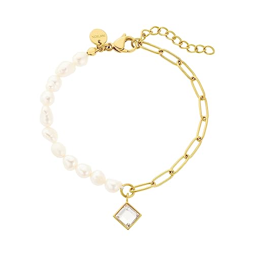 Noelani Armband Edelstahl Damen Armschmuck, mit Zirkonia synth., mit Süßwasserzuchtperle, 16+3 cm, Gold, Kommt in Schmuck Geschenk Box, 2036089 von Noelani