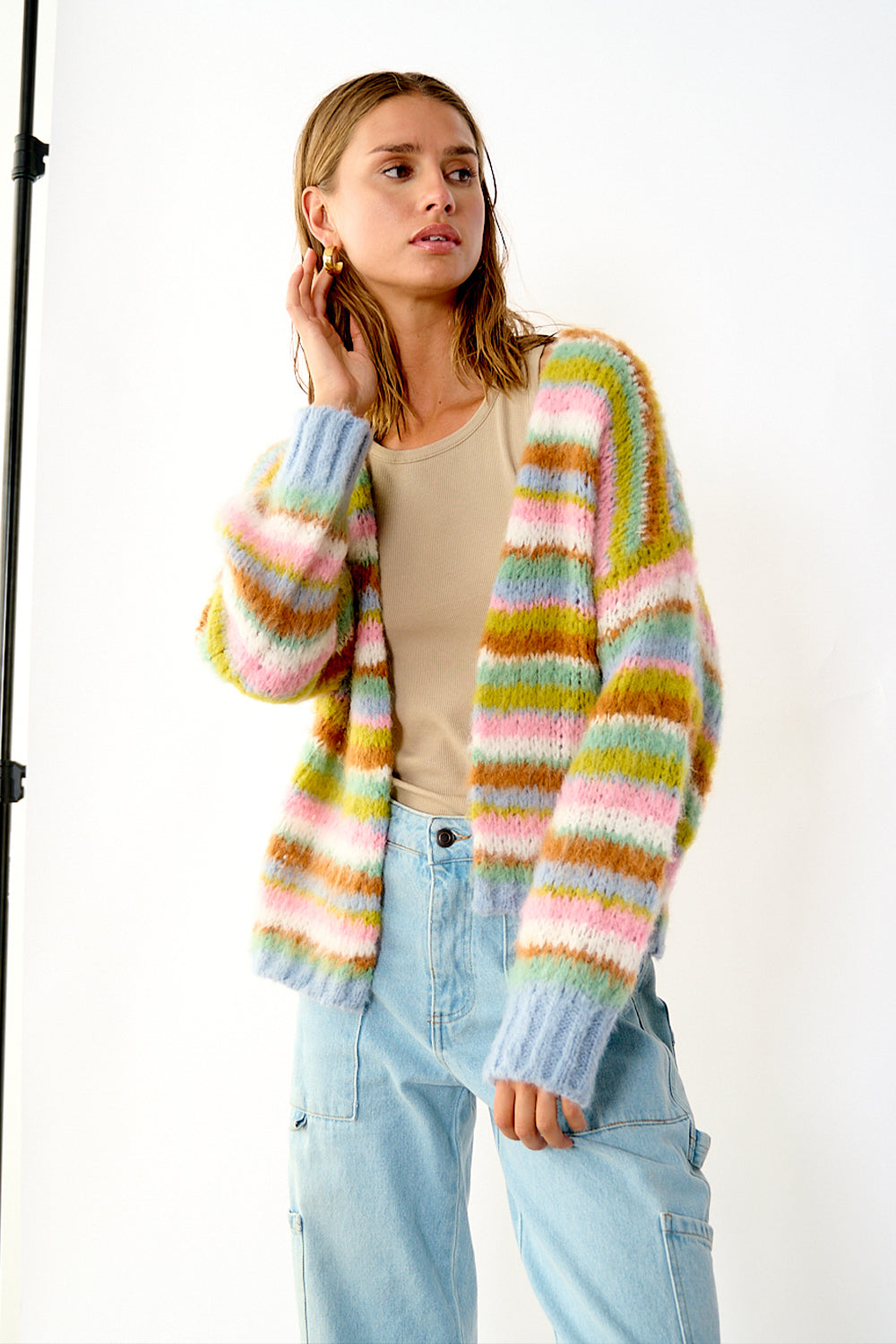 Rima Pool Knit Cardigan Light Blue/Yellow/Rose von Noella