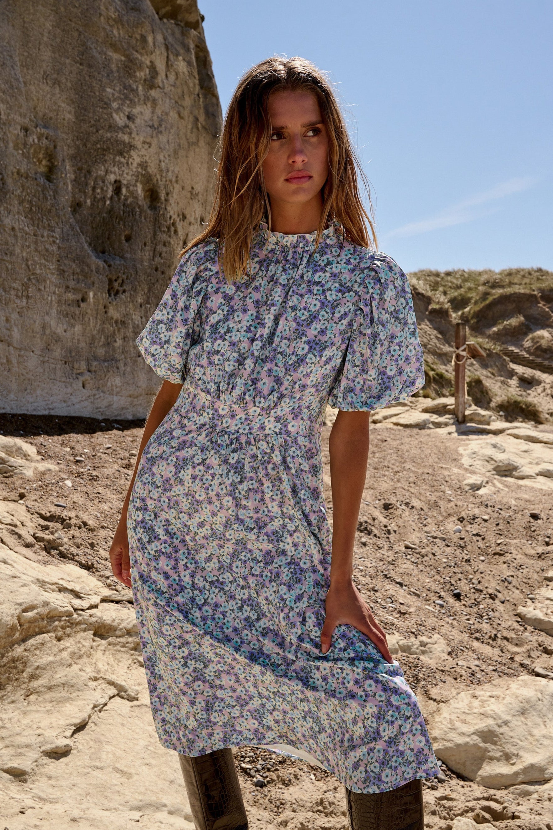 Ruth Long Dress Lavender Flower von Noella