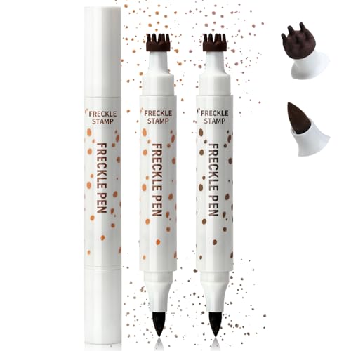 Noerrors 2 Farben Sommersprossen-Stempelstift,Dual Ended 2 in 1 künstlicher Sommersprossenmarker wasserfester schnell trocknender Eyeliner für natürliche Sonnenkuss Makeup, Hellbraun & Dunkelbraun von Noerrors