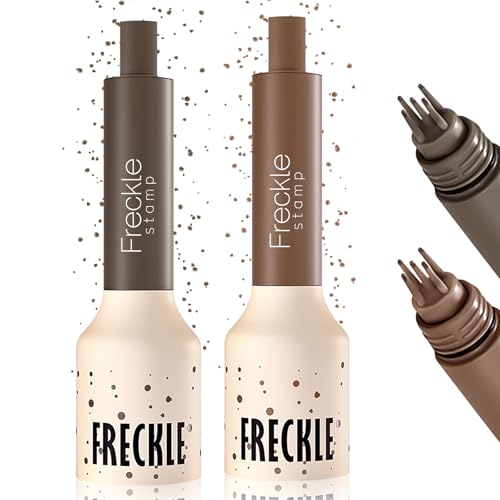 Noerrors 2 Stück Sommersprossen-Stempelstift, wasserfeste Fake-Sommersprossen-Tätowierung magische lebensechte lang anhaltende Fake-Freckle-Färbung Frauen und Mädchen Make-up #Mittelbraun & Hellbraun von Noerrors
