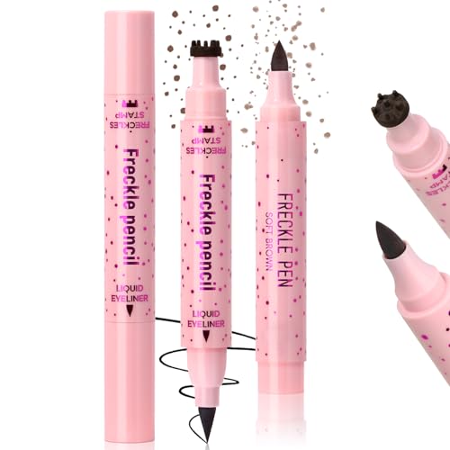 Noerrors 2-farbiger Sommersprossen-Stempelstift für natürliche, lebensechte falsche Sommersprossen, 2 in 1 dunkelbrauner Freckle Stamp Eyeliner hellbrauner weicher Punkt-Stift Sonnengeküsste Makeup von Noerrors