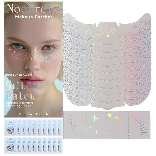 Noerrors 20 Stück Glitter Sommersprossen Gesichtstattoos, Multichrom Holographische Glitzerflecken im Gesicht für Frauen, Metallic Temporäres Tattoo Makeup Festival Accessoires von Noerrors