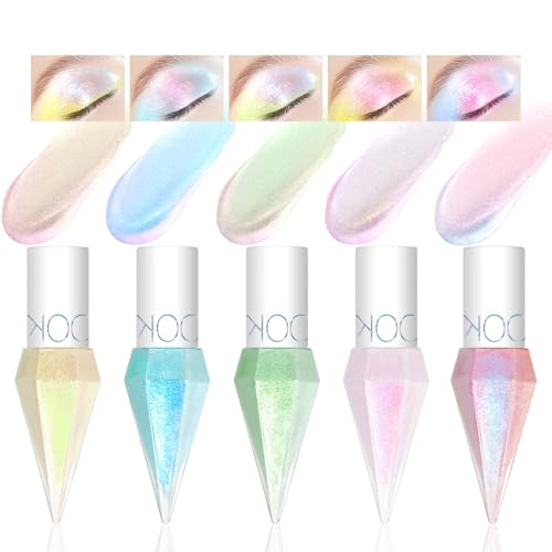 Noerrors 5 Farben flüssiger Glitzer Lidschatten Set, Chamäleon Metallischer Schimmer Diamant Eyeliner Funkelnder Lidschatten, Hochpigmentierter Holografischer Augenaufheller Chrom Highlighter Makeup von Noerrors