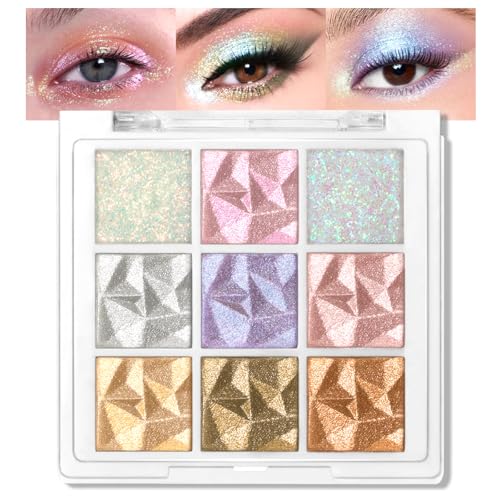 Noerrors Glitzer-Lidschatten-Palette 9 Farben Multichrome Lidschatten Schimmer Holografisch Innerer Augenwinkel Gesichts-Highlighter Creme-Puder Funkelnd Langlebig Glänzendes Makeup Noerrors Glitzer-Lidschatten-Palette 9 Farben Multichrome Lidschatten Schimmer Holografisch Innerer Augenwinkel Gesichts-Highlighter Creme-Puder Funkelnd Langlebig Glänzendes Makeup von Noerrors