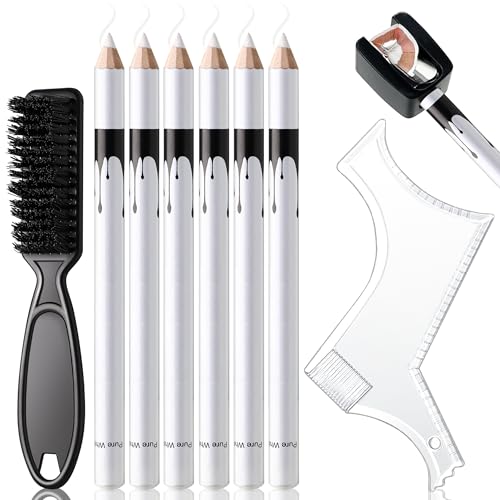 Noerrors Weißer Friseurstift zum Linieren der Haarlinie und zum Formen des Bartes - Magische Friseurkreide für Friseurzeichnungen und -konturen mit Anspitzer, Lineal und Pinsel im Set für Männer von Noerrors