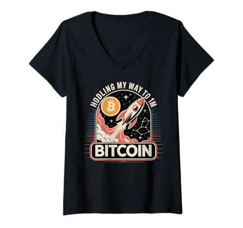 Damen Ich halte mir den Weg zu 1 Million Bitcoin, HODL Bitcoin-Krypto T-Shirt mit V-Ausschnitt von Noether Sym crypto