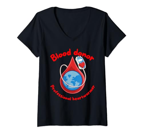 Damen Blutspender, professioneller Herzwärmer, Blutspender T-Shirt mit V-Ausschnitt von Noether Sym