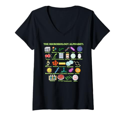Damen Das Mikrobiologie-Alphabet, Coole Wissenschaft und Mikrobiologie T-Shirt mit V-Ausschnitt Damen Das Mikrobiologie-Alphabet, Coole Wissenschaft und Mikrobiologie T-Shirt mit V-Ausschnitt von Noether Sym
