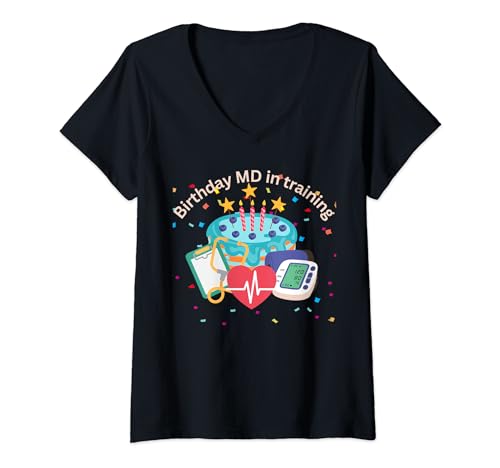 Damen Geburtstag MD in Ausbildung, Medizinstudent und Arztgeburtstag T-Shirt mit V-Ausschnitt von Noether Sym