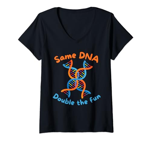 Damen Gleiche DNA, doppelter Spaß, cooles Design für identische Zwillinge T-Shirt mit V-Ausschnitt von Noether Sym