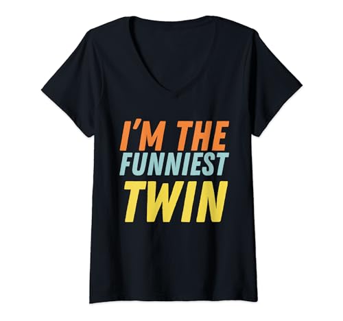 Damen I'm The Funniest Twin, lustiges Design für Zwillinge, coole Zwillinge T-Shirt mit V-Ausschnitt von Noether Sym