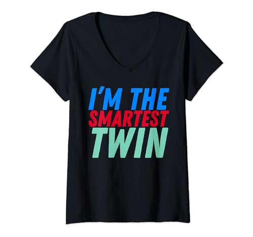 Damen I'm The Smartest Twin, lustiges Design für Zwillinge, coole Zwillinge T-Shirt mit V-Ausschnitt von Noether Sym