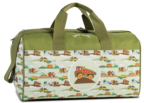 Kinder Sporttasche Reisetasche Für Mädchen und Jungen Fabrizio Weekender Kinder Baufahrzeuge LKW Bagger Duffel Bag (M3, M2) von Noey & Lou