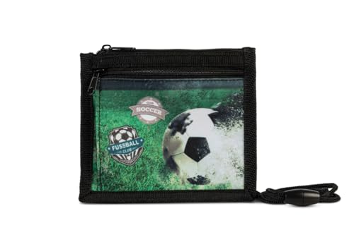 Noey & Lou Brustbeutel Kinder Geldbörse Mädchen Jungen Geldbeutel mit Sichtfach (M1-M8 Fußball, M1) von Noey & Lou