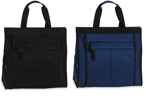 Noey & Lou Fabrizio Einkaufstasche Shopper Tasche Umhängetasche Strandtasche Tragetasche Innenfach + 2 Außenfächer mit Reißverschluss (2 Stück Schwarz/Blau) von Noey & Lou