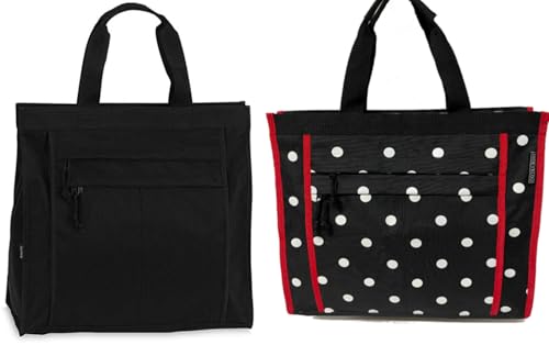 Noey & Lou Fabrizio Einkaufstasche Shopper Tasche Umhängetasche Strandtasche Tragetasche Innenfach + 2 Außenfächer mit Reißverschluss (2 Stück Schwarz/Polka Dots) von Noey & Lou