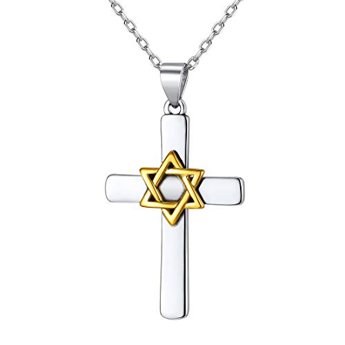 Nofade Silver 925 Davidstern Anhänger Damen Kette mit Kreuz anhänger für mädchen und Jungen… von ChicSilver