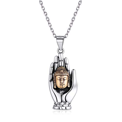 Nofade Silver 925 Silber Sterling Buddha Kette Palm Verknotet Yoga Damen Halskette Patron Anhänger Statement Ketten von Nofade Silver
