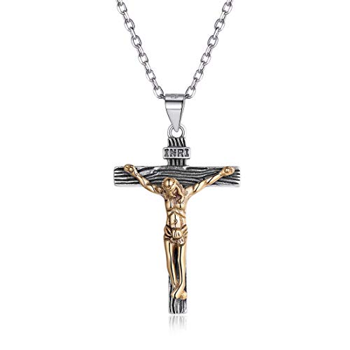 Nofade Silver 925 Silber Sterling Herren Halskette Jesus Christus Kreuz Anhänger mit Kette breite Panzerkette 45 + 5 cm Nofade Silver 925 Silber Sterling Herren Halskette Jesus Christus Kreuz Anhänger mit Kette breite Panzerkette 45 + 5 cm von Nofade Silver