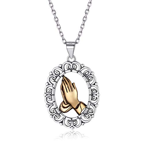 Nofade Silver 925 Silber Sterling Kette GEBET Männlich Hände Hängende Halskette Prayer Anhänger mit Geschenkebox von ChicSilver