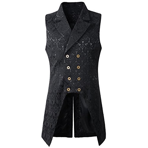Nofonda Herren Weste Gotisch Steampunk Mittelalter Zweireihige Weste Brokat Frack VTG Tailcoat für Halloween Party Kostüm (schwarz, Small) von Nofonda