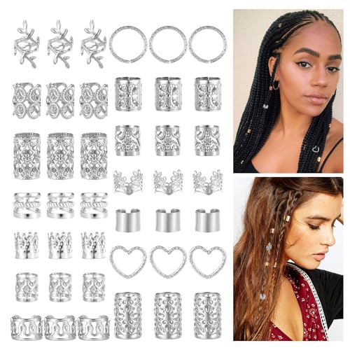 Nogeqi 190 Stück Dreadlocks Schmuck Silber Haarperlen zum Klipsen Verstellbar Haarringe Metallene Haarpiercing Festival Haarschmuck für Braids Zubehör Dekoration Haar-Zöpfe Damen Männer von Nogeqi