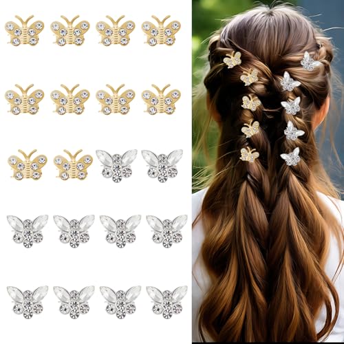 Nogeqi 20 Stück Schmetterling Haarklammer Klein Gold, Strass Haarspangen Damen Klein Schmetterlinge Mini Haarklammern Metall Silber Glitzer Für Frauen Damen Hochzeiten Bräute von Nogeqi