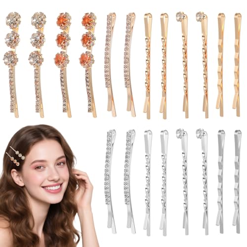 Nogeqi 20 Stück Strass Bobby Pins, Kristall Haarklammer Silber, Glitzer Haarnadeln Haarschmuck Haarspangen Haarklemmen Damen Haarclips Haar Dekorative Für Mädchen Frauen Hochzeit von Nogeqi