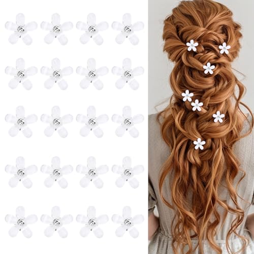 Nogeqi 20 Stück blumen haarklammer klein, Weiße Mini Haarschmuck, Mini Haarklammern Blumen Kommunion Haarspange Blume Mit Strass Für Hochzeit, Täglichen Gebrauch Mädchen (16 mm) von Nogeqi