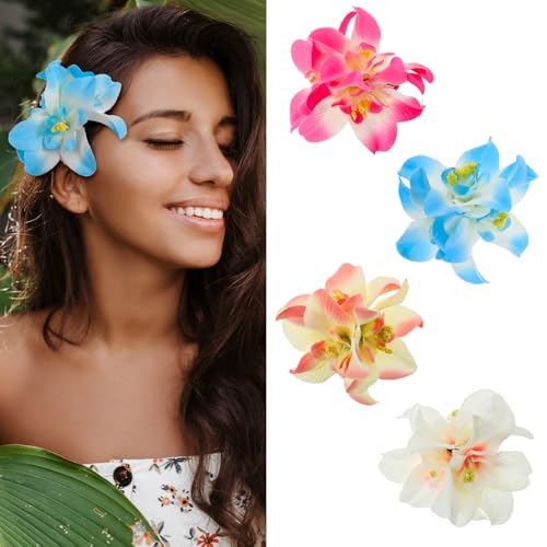 Nogeqi 4 Stück Hawaii Blumen Haarspangen für Frauen, Künstliche Hawaiian Flower Hair Clips Haarschmuck Tropische Blumen Haarklammer Hochzeit Braut Blume Haarclip Damen für Urlaub Strand Sommer Party von Nogeqi