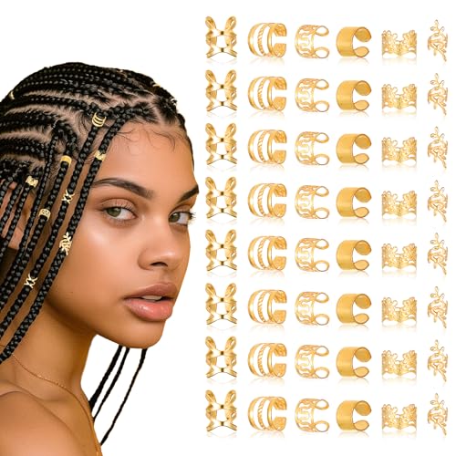 Nogeqi 48 Stück Haarschmuck Gold Für Zöpfe, Dreadlocks Schmuck Gold Für Braids Zubehör, Metall Haarspiralen Clips Für Haar Verstellbar Für Männer Frauen Damen Und Jungen Zöpfe von Nogeqi