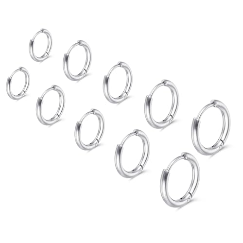 Nogeqi 5 Paar Ohrringe Herren Silber Set, Creolen Silber Klein, Ohrringe Männer Piercings, Mini Creolen Ohrring Hoop Hypoallergen Und Leicht Für Damen Edelstahl von Nogeqi