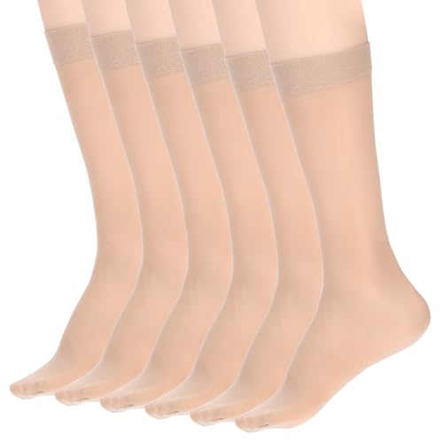 Nogeqi 6 Paar Nylon Socken Damen, Nylonstrümpfe Damen, Feinstrümpfe Strümpfe Kniestrümpfe, Seidenstrümpfe Dünne Socken Nylonsocken für Den Täglichen Gebrauch Besuch von Tanzpartys Einheitsgröße von Nogeqi