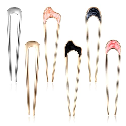 Nogeqi 6 Stück Metall Haarnadeln Groß, French Twist Hair Pins, Französische Haarnadel, U Förmige Hairpin Haargabel Hochsteckfrisur für Frauen Mädchen Haarschmuck von Nogeqi
