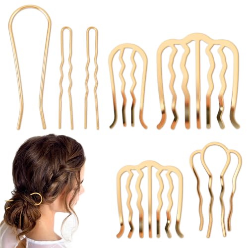 Nogeqi 7 Stück Haarkämme zum Stecken, Gold Steckkamm Haare, Haarkamm Steckkämme für Die Haare, Haarkämme zum Hochstecken Einsteckkamm aus Metall für Hochzeit Alltag Frauen Mädchen von Nogeqi
