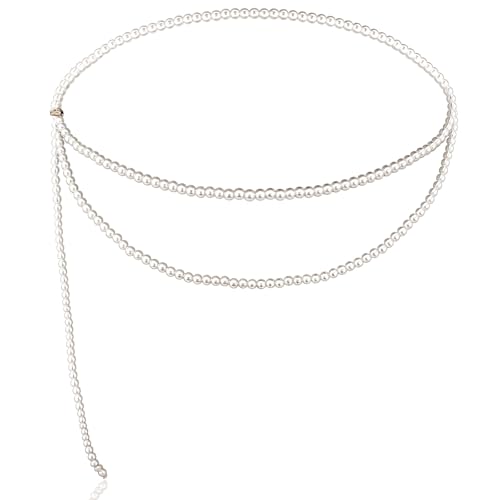 Nogeqi Mehrschichtiger Perlen Kettengürtel Damen Elegant Perlen Bauchkette Verstellbare Taillenkette Perle Waist Chain Perlengürtel Bauch Kette für Frauen Mädchen Kleid von Nogeqi