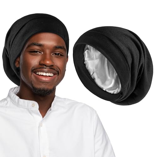 Nogeqi Silk Bonnet Sleep Cap, Satinhaube zum Schlafen, Haarnetz zum Schlafen, Schlafhaube Haare Schützen, Satin Schlafmütze Herren Verstellbare Nacht Doppelschicht Weiche Atmungsaktiver zum Schla von Nogeqi