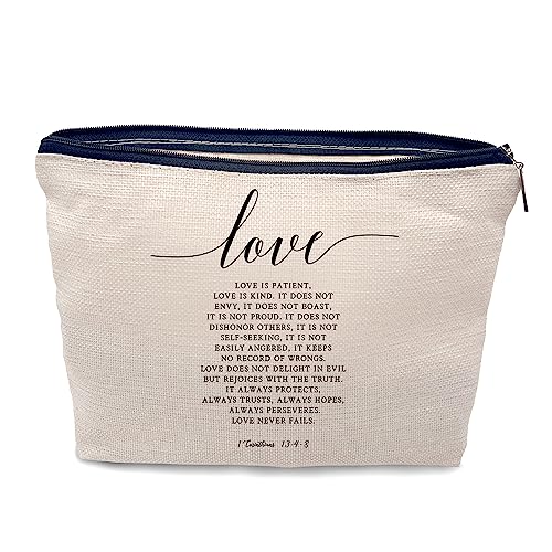 Nogrit Christliche Make-up-Kosmetiktasche, Bibelvers 1 Korinther 13:4–8 Love Never Fails Make-up, Reise-Kulturbeutel, christliches Geschenk für Frauen, Glaube, Teenager, Mädchen, sie von Nogrit