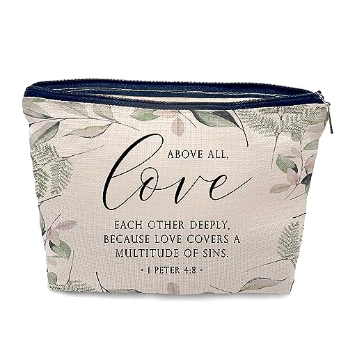 Nogrit Christliche Make-up-Kosmetiktasche, Bibelvers 1 Peter 4:8 Above All Love Each Other Deeply Make-up, Reise-Kulturbeutel, christliches Geschenk für Frauen, Glaube, Teenager, Mädchen, sie von Nogrit