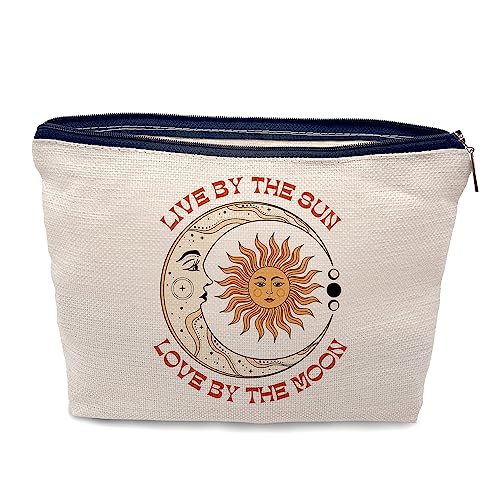 Nogrit Make-up-Kosmetiktasche mit brennender Sonne und Halbmond, Tarot-Kosmetiktasche, Live by The Sun Love by The Moon Tarot, Reise-Kulturbeutel, Geschenke für Tarot-Astrologie-Liebhaber, Frauen von Nogrit