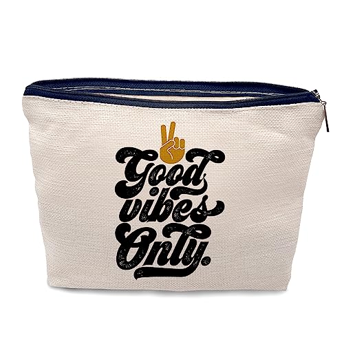 Nogrit Retro 70er Jahre Groovy Make-up-Kosmetiktasche, Groovy Good Vibes Only Peace Handschild, Make-up-Kulturbeutel, inspirierende Geschenke für Frauen und Mädchen von Nogrit