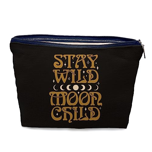 Nogrit Tarot Moon Phase Make-up-Kosmetiktasche, Stay Wild Moon Kind Inspirierendes spirituelles Make-up Reise-Kulturbeutel, motivierendes Geschenk für Tarot-Astrologie-Liebhaber, Frauen von Nogrit